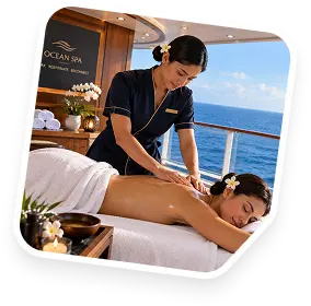 A spa therapist giving a massage on an open deck